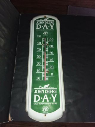Vintage Large John Deere Day Great Moments In The Making 150 Yrs.  Thermometer.