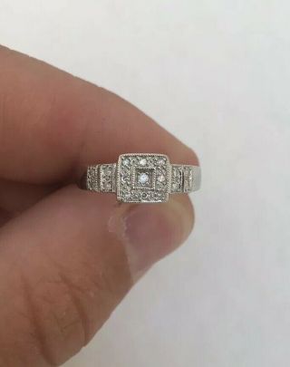 Solid 9ct White Gold Arts And Crafts Design Diamond Ring