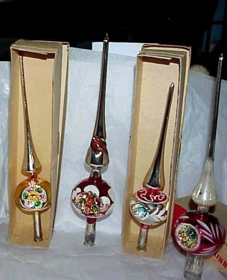 8 Vintage Indent Spire Christmas Tree Topper Glass Plastic W German Shiny Brite
