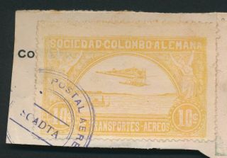 RARE COLOMBIA STAMPS 1921 Sc C36 $1500 20/50c TIED WITH C12 MARCONI COVER PIECE 3