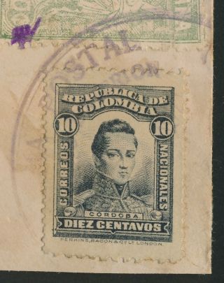 RARE COLOMBIA STAMPS 1921 Sc C36 $1500 20/50c TIED WITH C12 MARCONI COVER PIECE 5