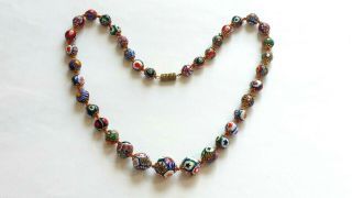 Vintage Graduated Millefiori Hand Knotted Glass Bead Necklace 6