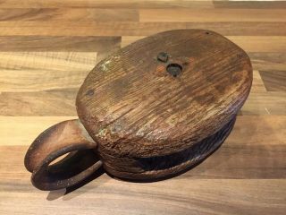 Vintage Wooden Ships Single Pulley Block " Tall Ship Glaciere " Maritime Marine