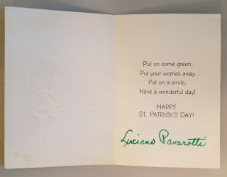 Luciano Pavarotti signed St.  Patrick ' s Day Hallmark Card,  Vintage,  March 1978. 2