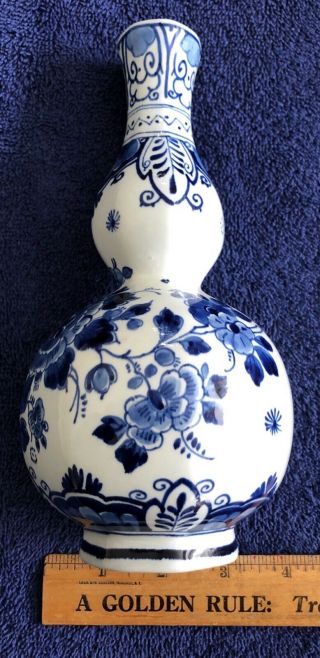 Vintage Royal DELFT Porcelain Hand Painted 8.  5” Blue & White Vase Signed 1976 5