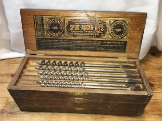 Vintage Russell Jennings Spur Auger 13 Bit Set In 3 Tier Wood Box