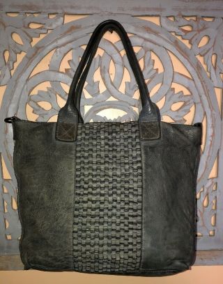 Old Trend Handbag Gray Soft Leather Purse Bag Tote Shoulder Modern Vintage