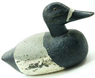 Goose Duck Decoy Hand Painted Black Solid Wood Vtg Antique Glass Eyes Stripe
