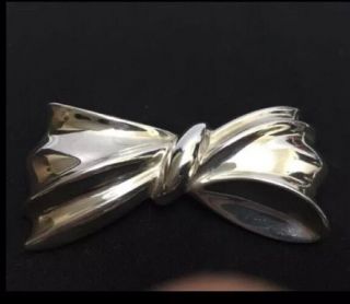 Jondell Very Large 4 Inch Sterling Silver 925 Puffy Bow Ribbon Pin Brooch