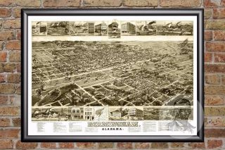 Vintage Birmingham,  Al Map 1885 - Historic Alabama Art Old Victorian Industrial