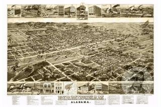 Vintage Birmingham,  AL Map 1885 - Historic Alabama Art Old Victorian Industrial 2
