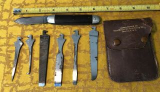Vintage Ulery Pocket Knife Tool Kit Leather Pouch Multi Tools York Ny