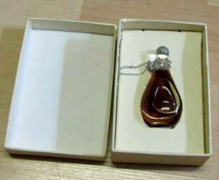 Rare Vintage Halston Glass Sterling Perfume Bottle Pendant Necklace W Tag