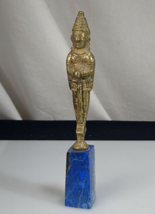 Vintage Hindu Brass Bronze Hanuman Monkey God Figurine On Lapis Lazuli - 54734