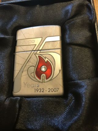 75th Anniversary Zippo Lighter W/ Swarovski Crystal 1/14,  000 - 2007 - Rare Look