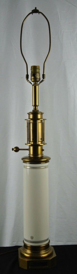 Vintage Lenox White Porcelain Pillar Lamp W/ Bronze Tall Bedside,  Table Light