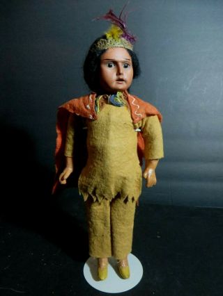 Antique 11 " German Bisque All Am Indian Brave Character Doll,  Perfect