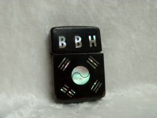 Vintage Zippo Black with Mother of Pearl Inlay Lighter 2