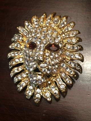 Vintage Kenneth J Lane Kjl Crystal Lion Head Mane Pin Brooch Pendant Book Piece