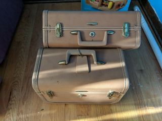 Set Of 2 Vintage Taperlite Light Brown Hardcase Retro Luggage