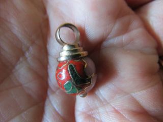 Vintage Hallmarked 9ct Gold Red Enamel Ball Pendant / Charm In Vgc