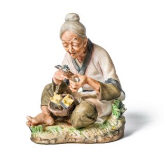 Vintage Hakata - Style Japanese Woman Harvesting Silk Lefton/napco Figurine Mudman