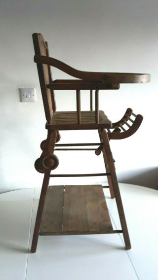 Vintage Antique French Metamorphic Child ' s Wooden High Chair by Fosse - Loiseau 2