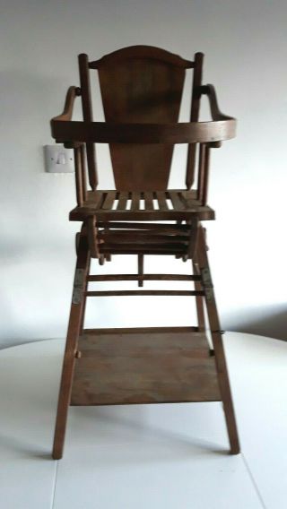 Vintage Antique French Metamorphic Child ' s Wooden High Chair by Fosse - Loiseau 3