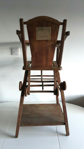 Vintage Antique French Metamorphic Child ' s Wooden High Chair by Fosse - Loiseau 4