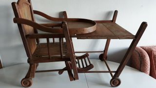Vintage Antique French Metamorphic Child ' s Wooden High Chair by Fosse - Loiseau 7