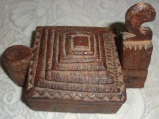 Vintage Old Collectible Hand Carved Tribal Wooden Art Carved Spice Box Pt