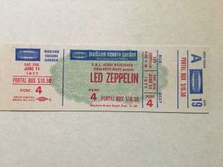 Led Zeppelin Concert Ticket From Msg (rare) Us Tour.  June 11 1977