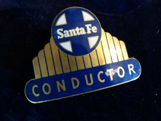 Vintage Brass Enameled Sante Fe Railroad Conductor Hat Badge Bastian