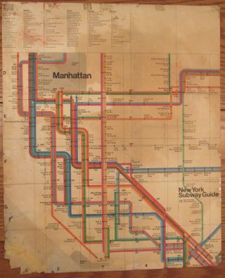 Vintage Street Art Mixed Media Painting On Mta Subway Map Massimo Vignelli Nyc