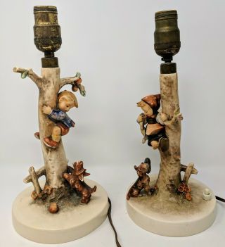 Rare Set Of Vintage Hummel Figurine Lamps 44a “culprits” And 44b “out Of Danger”