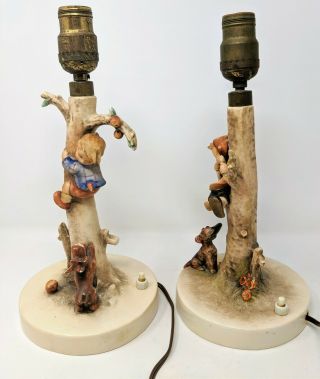 Rare Set of Vintage Hummel Figurine Lamps 44A “Culprits” and 44B “Out Of Danger” 2
