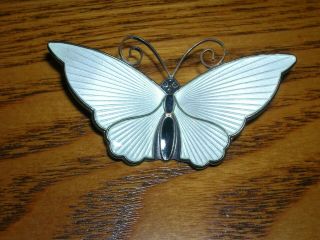 Vintage David - Andersen Norway Sterling Silver Pearl Enamel Buttterfly Brooch Ex