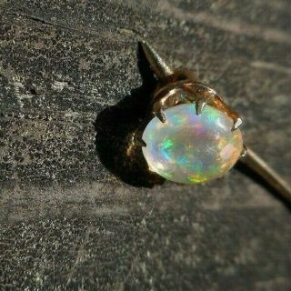 Vtg Estate 14k Solid Yellow Gold Clear Fire Opal Cabochon Stick Pin Hatpin