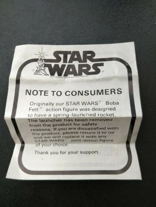 Vintage Kenner Mail - In Star Wars Boba Fett Figure,  Apology Letter Rocket - Firing 2