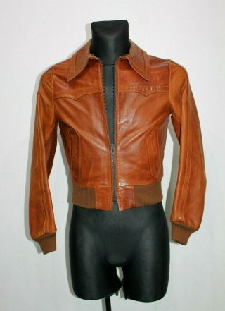 Vintage 70s Mary Clairon Brown Safari Leather Jacket Bomber Retro Womens 176 M