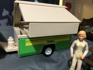 Vintage 1970 ' s Tonka Camper Green Van and Pop up Camping Trailer. 3