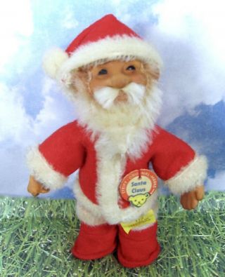 Vintage German Orig Tagged 5 In.  Jolly Santa Claus Doll Made By Steiff W/ Button