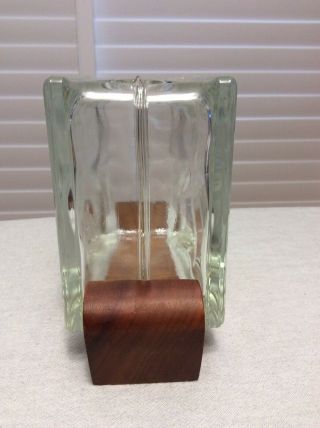 Vintage Frank Oda Etched Glass Hawaii Glass Block Anthurium Vase On Koa Stand 5