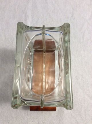 Vintage Frank Oda Etched Glass Hawaii Glass Block Anthurium Vase On Koa Stand 6