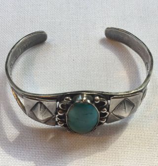 Vintage American Southwest Silver Turquoise Stamped Cuff Bracelet 25.  6 Grams 5