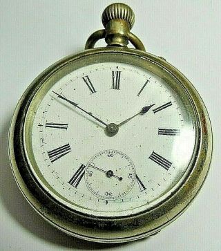 Antique Longines Pocket Watch Size 18 Pin Set Glass Movement Cover Silver Tone