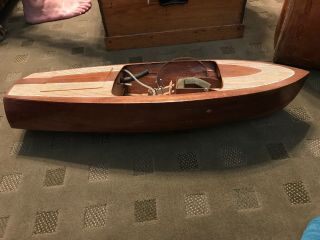 Vintage Sterling Model 20” Century Sea Maid Model Boat Wood Chris Craft Look