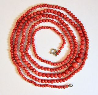 Vintage Natural Salmon Red Coral Graduated Bead Flapper Length Necklace 42” 30G 2