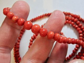 Vintage Natural Salmon Red Coral Graduated Bead Flapper Length Necklace 42” 30G 3