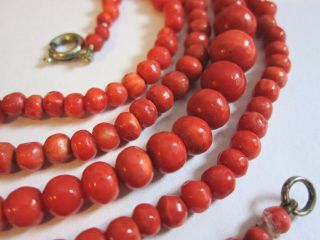 Vintage Natural Salmon Red Coral Graduated Bead Flapper Length Necklace 42” 30G 4